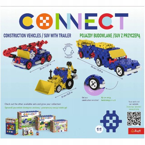 Trefl Zestaw klocków Connect 3w1: Pojazdy budowlane / SUV z przyczepą Trefl 61979