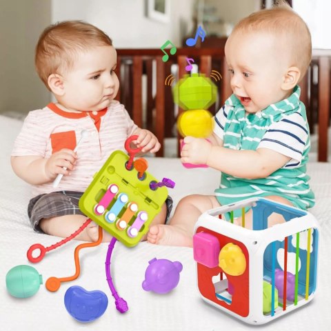 Edukacyjna kostka sensoryczna sorter kształtów klocki cymbałki 18m+ 688-62