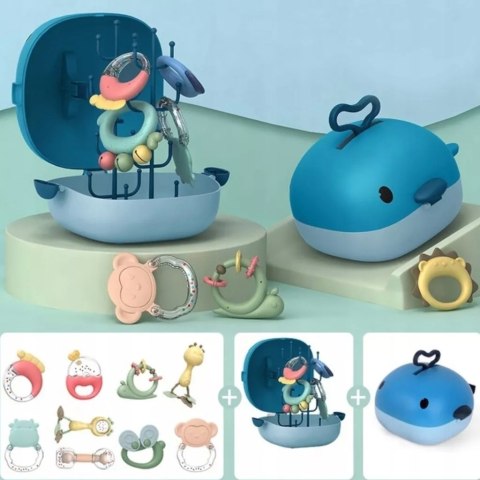 Zestaw Grzechotek i Gryzaków dla Niemowląt z Walizką Wielorybem + Suszarka 029A-2