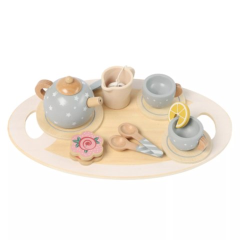 Drewniany zestaw do herbatki dla dzieci serwis do zabawy filiżanki szary