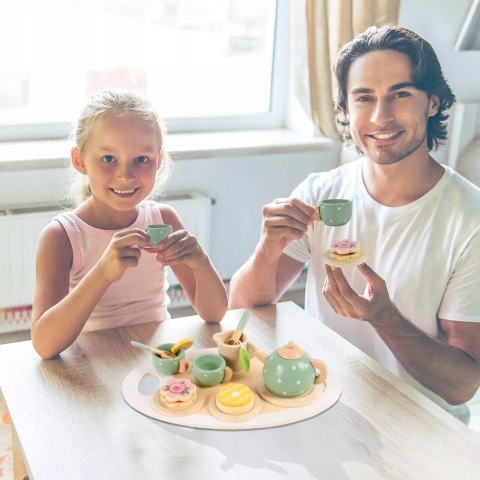 Drewniany zestaw do herbatki dla dzieci solidny serwis do zabawy filiżanki