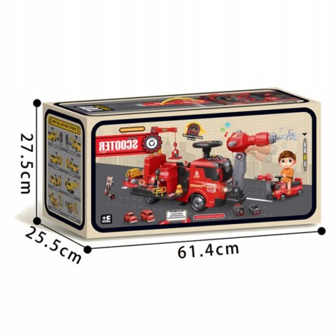 Jeździk 2w1 straż pożarna autka parking dźwig dźwięk pistolet na wodę ZH921