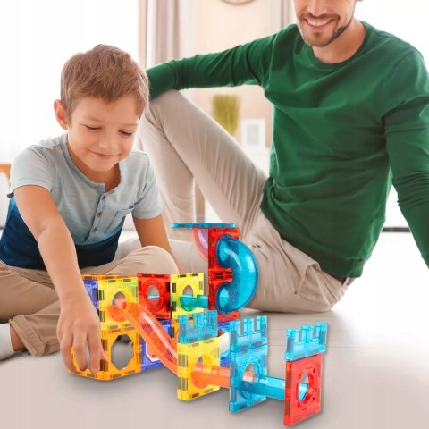 Klocki magnetyczne świecące tor kulkowy edukacyjny zestaw 75 elementów