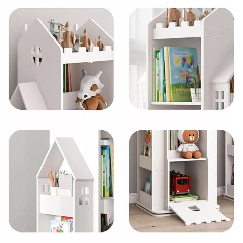 REGAŁ NA KSIĄŻKI OBROTOWY PÓŁKA DOMEK ORGANIZER POKÓJ DZIECIĘCY BIAŁY WF