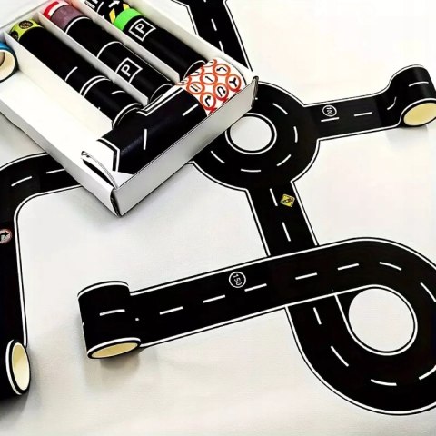 Zestaw 28 rolek taśma samoprzylepna droga jezdnia ulica naklejki znaki