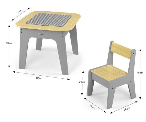 Milly Mally Milly Mally Zestaw mebli Olaf Blocks - Stolik i dwa krzesełka Dark Grey