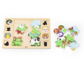 Viga Viga 44741 Zestaw puzzli na podkładce - dopasuj cienie - farma