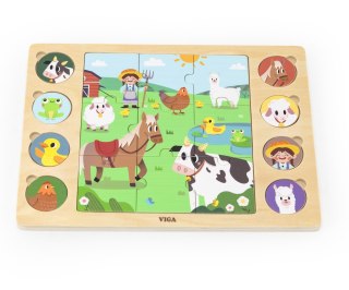Viga Viga 44741 Zestaw puzzli na podkładce - dopasuj cienie - farma