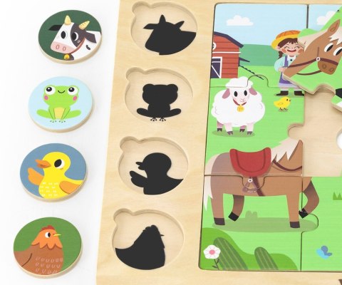 Viga Viga 44741 Zestaw puzzli na podkładce - dopasuj cienie - farma Viga Viga 44741 Zestaw puzzli na podkładce - dopasuj cienie - farma