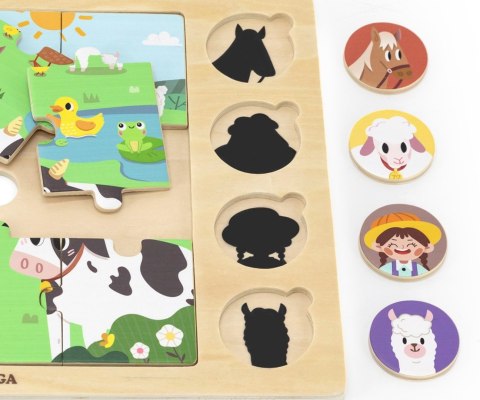 Viga Viga 44741 Zestaw puzzli na podkładce - dopasuj cienie - farma Viga Viga 44741 Zestaw puzzli na podkładce - dopasuj cienie - farma