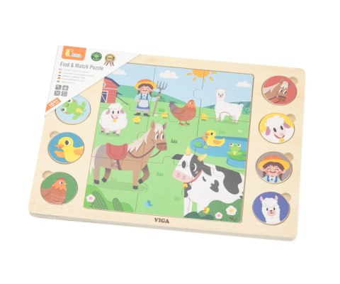 Viga Viga 44741 Zestaw puzzli na podkładce - dopasuj cienie - farma Viga Viga 44741 Zestaw puzzli na podkładce - dopasuj cienie - farma