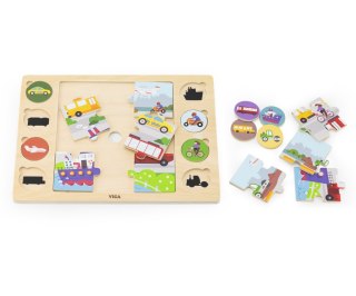 Viga Viga 44742 Zestaw puzzli na podkładce- dopasuj cienie - środki transportu