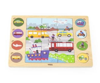 Viga Viga 44742 Zestaw puzzli na podkładce- dopasuj cienie - środki transportu