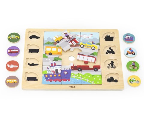 Viga Viga 44742 Zestaw puzzli na podkładce- dopasuj cienie - środki transportu