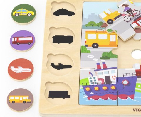 Viga Viga 44742 Zestaw puzzli na podkładce- dopasuj cienie - środki transportu