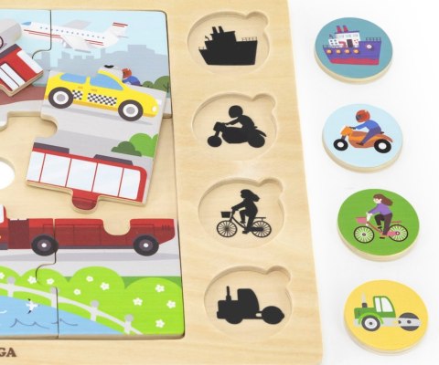 Viga Viga 44742 Zestaw puzzli na podkładce- dopasuj cienie - środki transportu