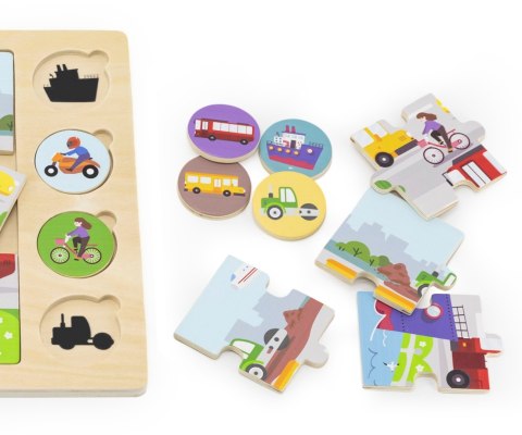 Viga Viga 44742 Zestaw puzzli na podkładce- dopasuj cienie - środki transportu