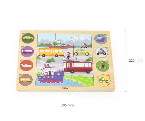 Viga Viga 44742 Zestaw puzzli na podkładce- dopasuj cienie - środki transportu