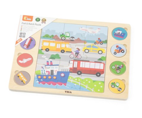 Viga Viga 44742 Zestaw puzzli na podkładce- dopasuj cienie - środki transportu