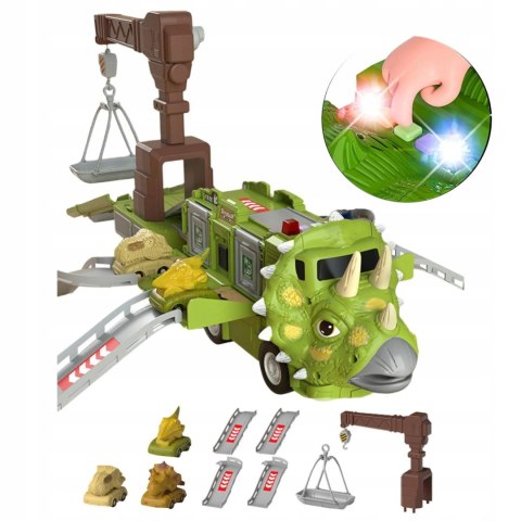 Ciężarówka dinozaur z autami triceratops dźwig 691