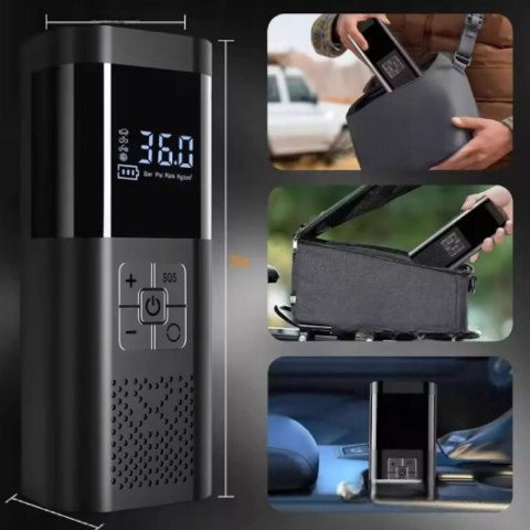 Akumulatorowa pompka elektryczna mini kompresor samochodowy flashlight SOS