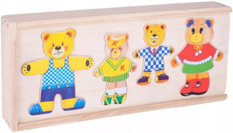 Drewniana układanka misie skrzynka klocki 74 el puzzle