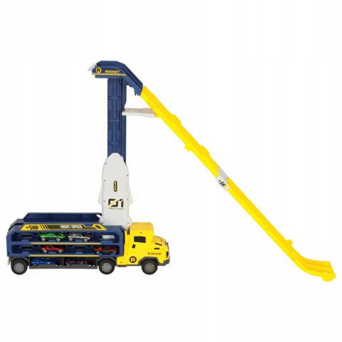 Laweta Ciężarówka Tor Wyścigowy Parking Zjeżdżalnia Garaż + Resoraki 3 szt.