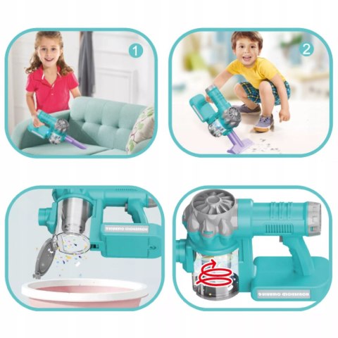 Odkurzacz dla Dzieci Pionowy 2w1 Zestaw do Sprzątania 3 Ssawki Dźwięki