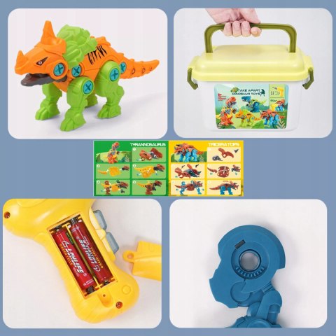 Zestaw Klocków konstrukcyjnych Dinozaury Wkrętarka na baterie i Śrubokręt