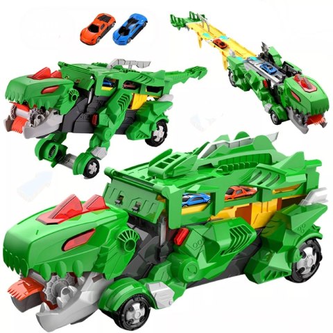 Ciężarówka dinozaur T-rex wyrzutnia zjeżdżalnia + 2 resoraki połykacz autka