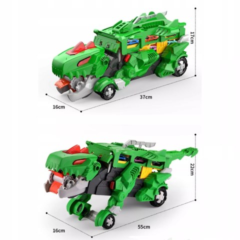 Ciężarówka dinozaur T-rex wyrzutnia zjeżdżalnia + 2 resoraki połykacz autka