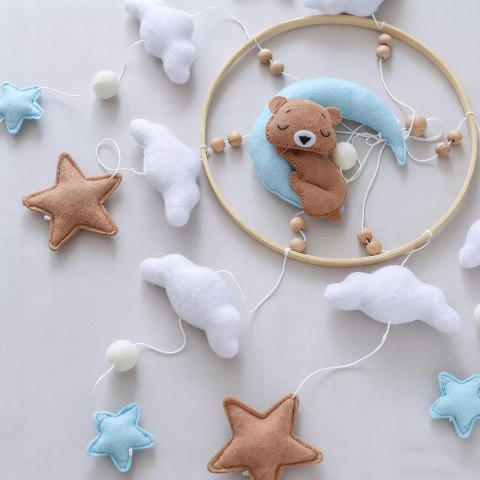 Luxma Karuzelka do Łóżeczka Dziecięcego Boho Naturalne Drewno + pałąk Bear & Moon