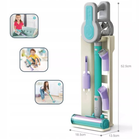 Odkurzacz dla Dzieci Pionowy + Stacja Zestaw do Sprzątania 3 Ssawki Dźwięki
