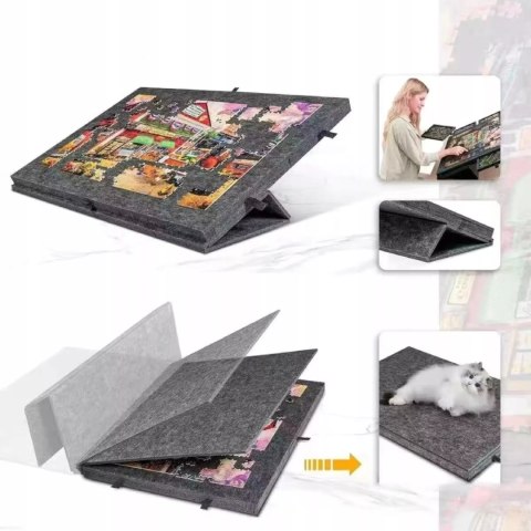 Ogromna mata filcowa do puzzli Stolik zamykany 6 szuflad organizer 77x54 cm