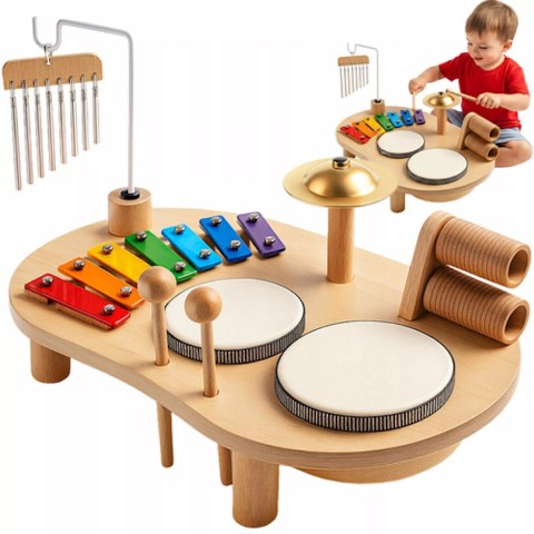 Luxma Drewniany stolik perkusyjny Montessori zestaw muzyczny dla dzieci