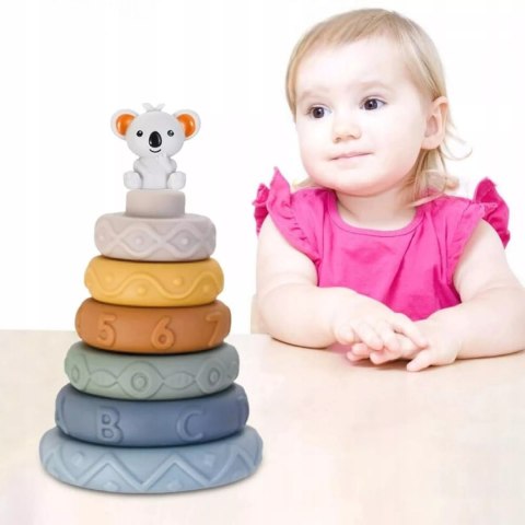 Luxma Klocki sensoryczne gumowe miękkie Montessori wieża piramida 13 el