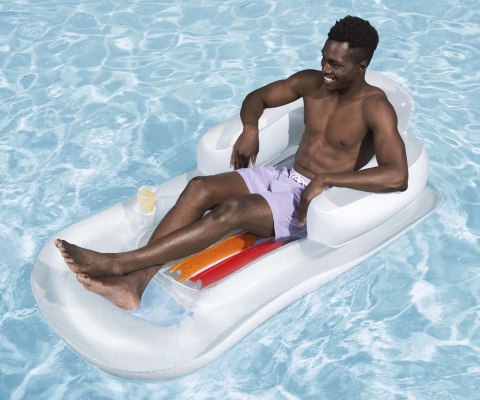Bestway Bestway 43028 Dmuchany materac plażowy z oparciem i podłokietnikami Bialy 1.61m x 84cm