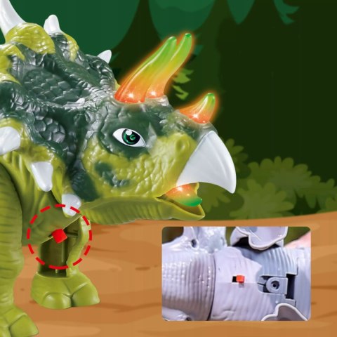 Luxma Dinozaur Interaktywny Triceratops Chodzący, Świecący, dla Dzieci Zielony