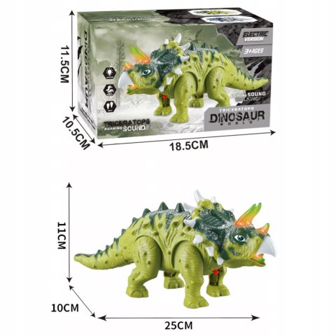 Luxma Dinozaur Interaktywny Triceratops Chodzący, Świecący, dla Dzieci Zielony