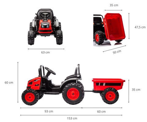 Milly Mally Milly Mally Pojazd na akumulator Traktor z przyczepą Farmer Red