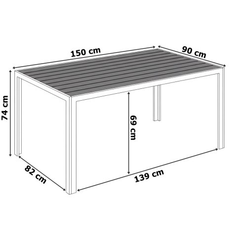 Stół ogrodowy aluminiowy ZENON 150x90 cm