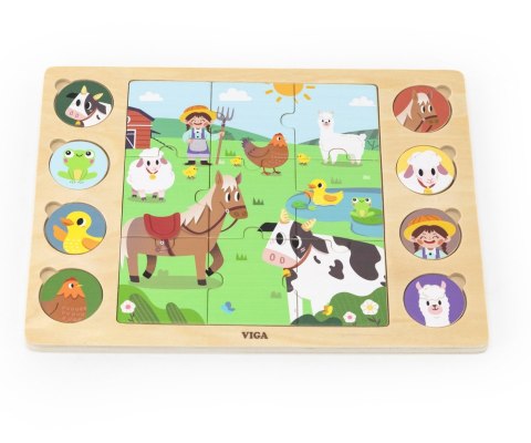 Viga Viga 44741 Zestaw puzzli na podkładce - dopasuj cienie - farma