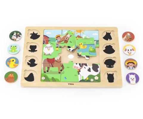 Viga Viga 44741 Zestaw puzzli na podkładce - dopasuj cienie - farma