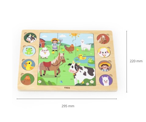 Viga Viga 44741 Zestaw puzzli na podkładce - dopasuj cienie - farma