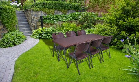 Stół cateringowy RATTAN składany w walizkę 180 cm brązowy Stół cateringowy RATTAN składany w walizkę 180 cm brązowy
