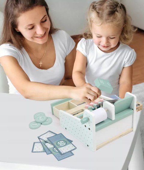 Luxma Drewniana kasa fiskalna sklepowa dla dzieci akcesoria zabawa w sklep