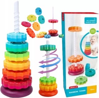 Luxma Tęczowa Wieża Piramida Montessori 6 Dysków Edukacyjna 40 cm