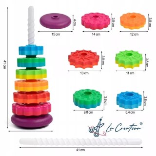 Luxma Tęczowa Wieża Piramida Montessori 6 Dysków Edukacyjna 40 cm