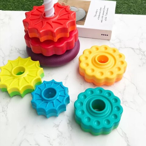 Luxma Tęczowa Wieża Piramida Montessori 6 Dysków Edukacyjna 40 cm