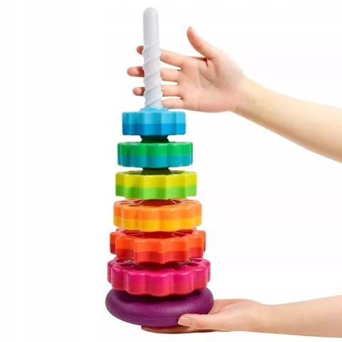 Luxma Tęczowa Wieża Piramida Montessori 6 Dysków Edukacyjna 40 cm